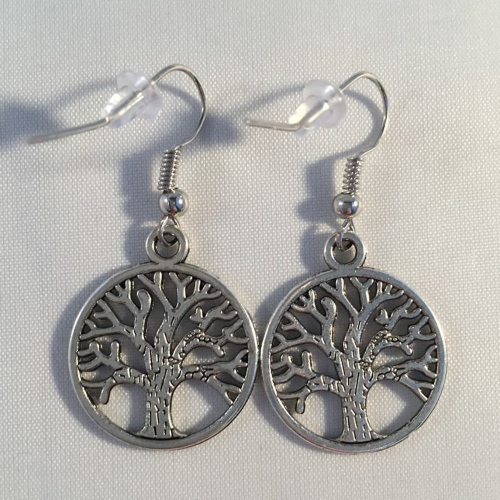 Silver Tree of Life Earrings Hypoallergenic Hooks